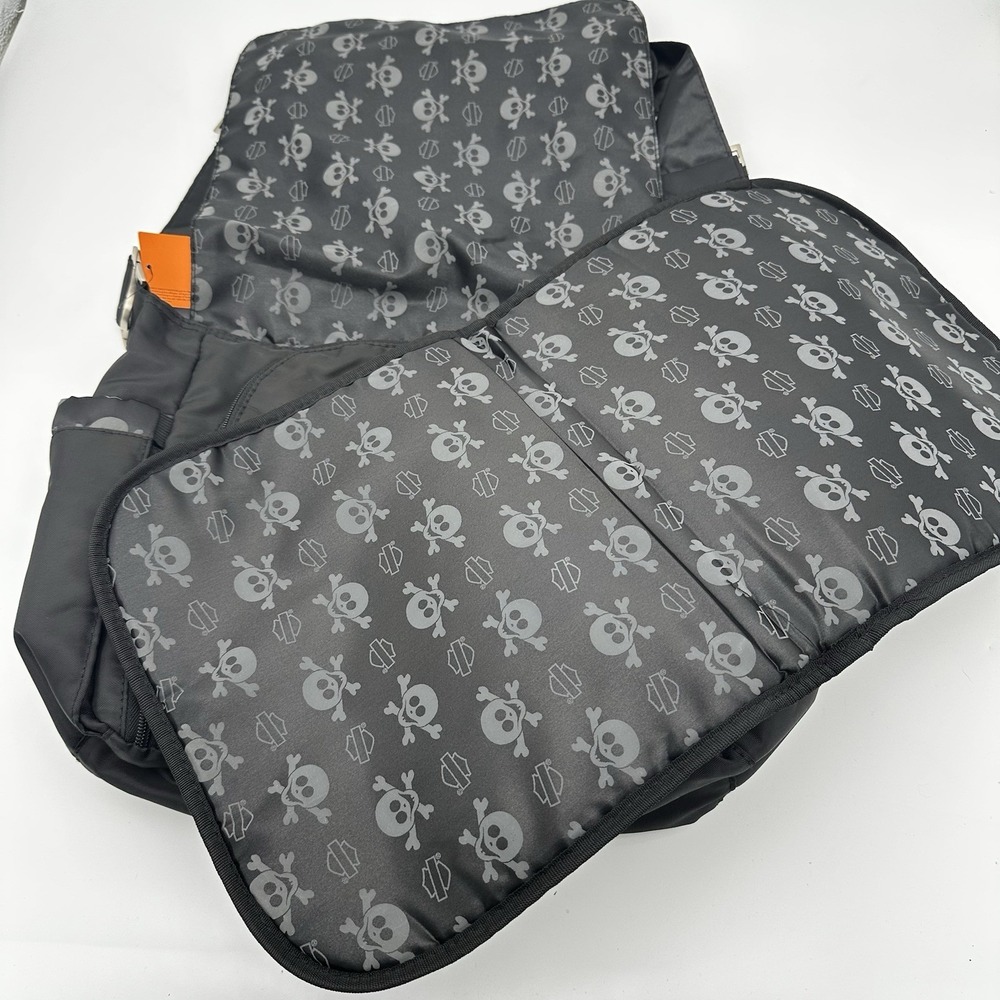 NWT Harley-Davidson Motorcycle Black Diaper Bag Black Skull & Crossbones 17"x14" - Picture 6 of 9